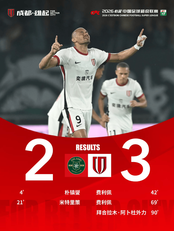 成都蓉城3比2逆轉浙江隊！奕境汽車攜手成都蓉城上演驚天反轉