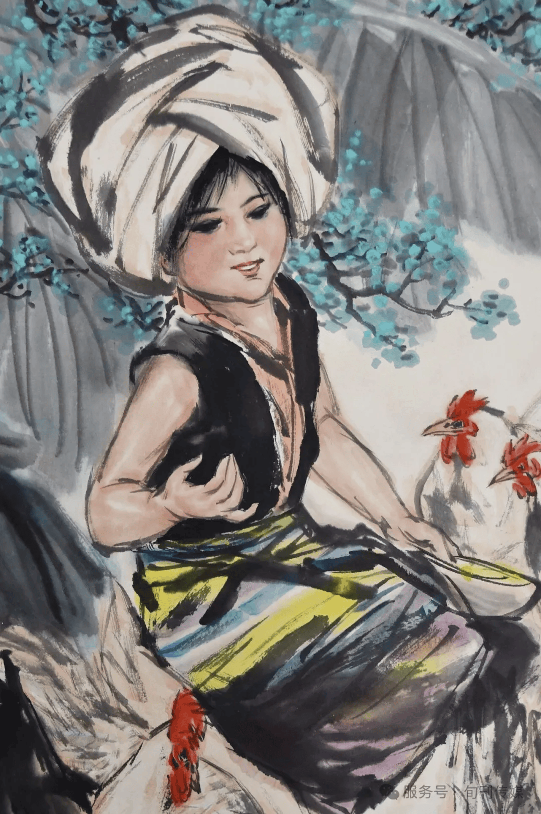 原創慈谿收藏（總第0一二期）筆下彩墨顯風貌―姚有多《少女飼雞圖》賞析