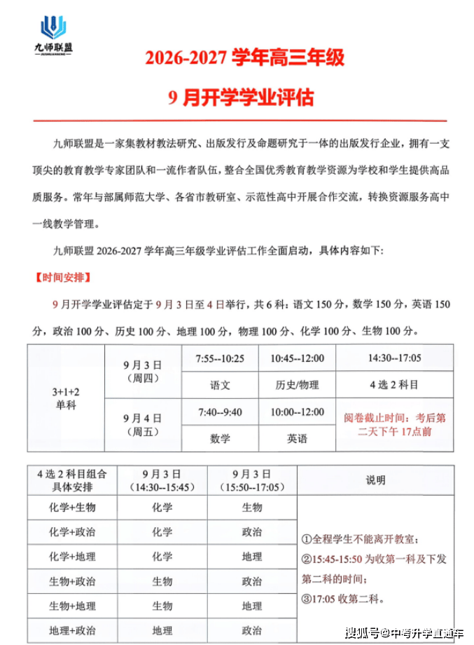 2027屆浙江A9、安徽A10聯盟、巴蜀中學、江淮十校、南開中學、浙江G12、九師聯盟、楚天協作體、武漢九調、黃岡市九月起點考試